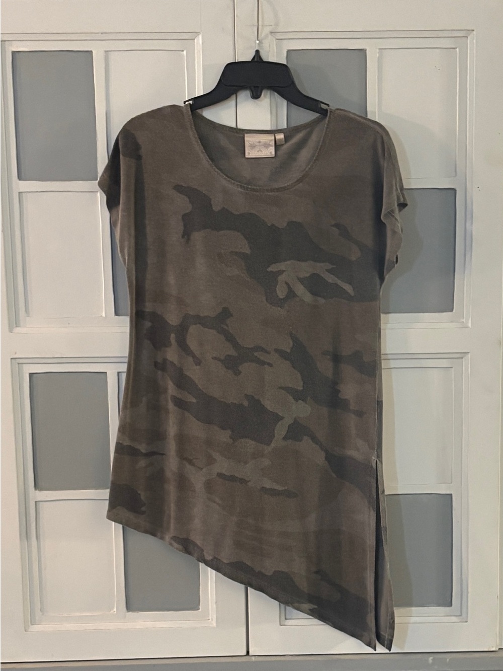 Dantelle Olive Camo Asymmetric or Tie Short Sleeve Tee